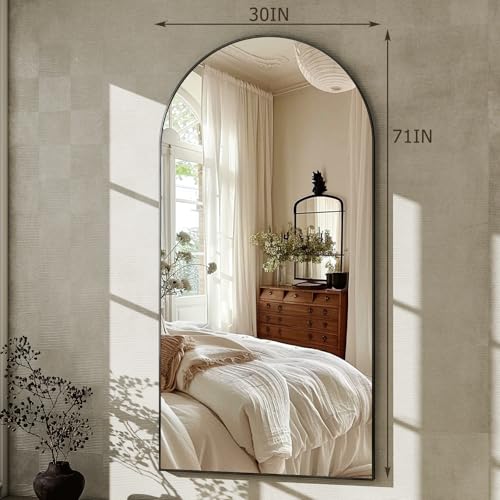 30x71 Arched Full Length Mirror, Large Full Body Floor Mirror Black | Aluminum Alloy Frame Shatterproof Glass, Free Standing Leaning Hanging Mounted Mirror for Bedroom, Living Room, Dressing Room - color: Black, size: 71"L x 30"W