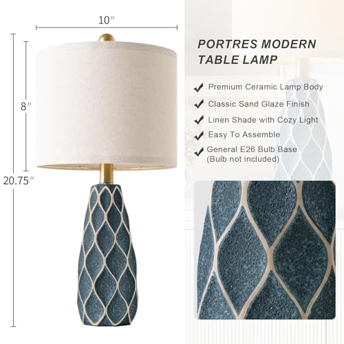 20.75" Small Table Lamps for Living Room Bedroom Lamps Set of 2 Ceramic Modern Boho Bedside Lamps Night Stands Farmhouse Vintage Nightstand Lamp Reading Light Home Office Dorm Desk Deco Gifts, Blue - color: Blue, size: Small - 20.75''
