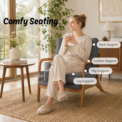 Karl home Mid-Century Modern Accent Reading Chair, Grey | Chenille Upholstered, Solid Wood Frame, Soft Cushion, Lumbar Pillow, Lounge Armchair for Living Room, Bedroom, Balcony, Study - color: Chenille Gray