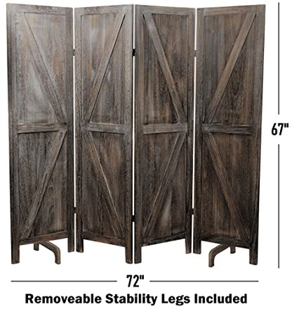 Premium Home 4-Panel Room Divider – Rustic Brown Barn Door, K Pattern Folding Privacy Screen, Partition Wall - color: Barnwood Brown - K Pattern - 4 Panel