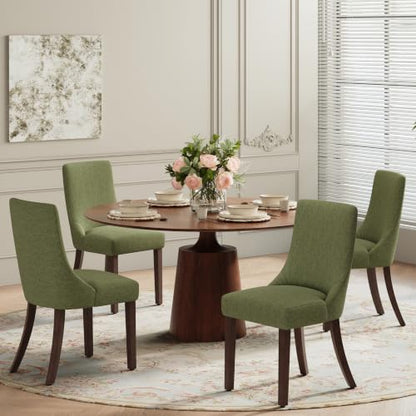 MALOL Wooden Dining Chairs Set of 4, Upholstered Kitchen & Dining Room Chairs with Solid Wood Legs Curved Backrest Farmhouse Accent Chair for Dining/Kitchen/Living Room, Green - color: Green, size: Set of 4