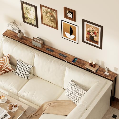 SUPERJARE 51.2 inch Narrow Behind Couch Table with Charging Stations | Power Outlet with USB-C Ports, Extra Storage Behind Sofa,Sofa Table Console Table for Entryway Living room, Rustic Brown - color: Rustic Brown, size: 5.9''D x 51.2''W x 29.7''H