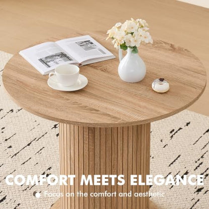 35.5" Round Dining Table for 2, Modern Small Pedestal Kitchen Table, Space Saving, for Apartment Dining Living Room - color: Mini Natural 35.5