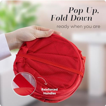 Handy Laundry Collapsible Mesh Pop Up Laundry Hamper 2-Pack – Space-Saving, Breathable Basket with Wide Opening & Side Pocket, Durable & Foldable for Clothes, Storage, Travel, Dorm, Red - color: Red, 2-PACK