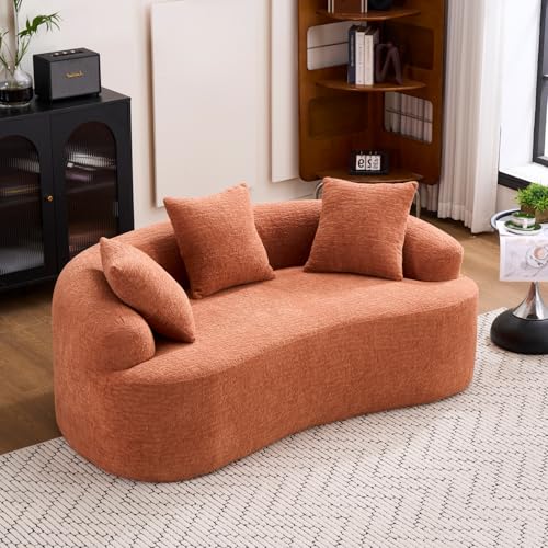 Loveseat Sectional Sofa for Living Room, 65" Modern Luxury Plush Chenille Sofa Extra Deep Seat Curved Cloud Floor Couch with 3 Throw Pillows for Small Spaces,Coral - color: Coral, size: 65 inch