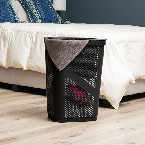 Mind Reader Slim Laundry Hamper with Lid, 60L Clothes Basket, Ventilated Plastic, Black - color: Black, size: Single