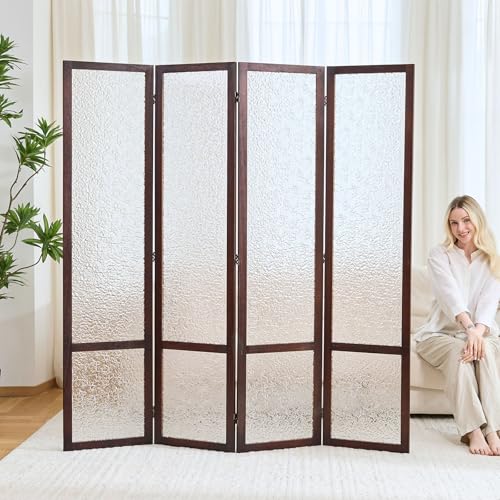 4 Panel Acrylic Room Divider Privacy Screen - Freestanding Frosted Translucent Partition, Lightweight Modern for Home Office Studio (Walnut, 4 Panels) - color: Walnut