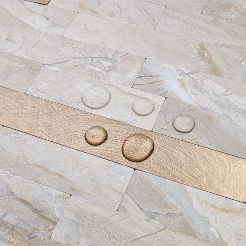 DICOFUN 10 Sheets Marble Look Peel and Stick Backsplash Wall Tile, PVC Kitchen Backsplash Peel and Stick in Light Brown, 9.4 sq.ft - color: Light Brown and Metal Gold, size: 10 Sheets, 12’’x12’’x0.12’’