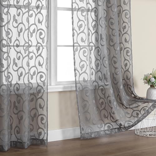 Furman Sheer Curtains 84 inches Long for Bedroom Living Room 2 Panels Set, Light Filtering Window Curtains, Semi Transparent Voile Top Dual Rod Pocket, Grey, 40Wx84L inch, Total 84 Inches Width - color: Charcoal Gray, size: 40"W x 84"L (Pack of 2)