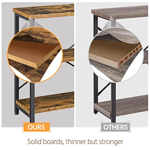 Yaheetech 55" Console Table with 3 Tier Storage Shelves, Rustic Brown | Entryway Table, Sofa Tables Narrow Long for Living Room, Hallway, Sturdy Metal Frame, Behind Couch, Easy Assembly, Industrial