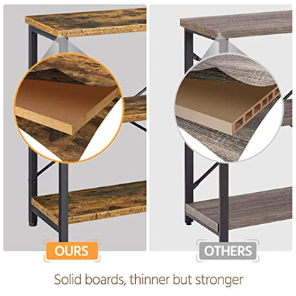 Yaheetech 55" Console Table with 3 Tier Storage Shelves, Rustic Brown | Entryway Table, Sofa Tables Narrow Long for Living Room, Hallway, Sturdy Metal Frame, Behind Couch, Easy Assembly, Industrial