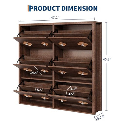 GarveeHome Shoe Storage Cabinet with 6 Flip Drawers, Narrow Wood Shoe Organizer Cabinet with Floral Pattern, Freestanding Slim Shoe Rack Cabinet with Adjustable Shelves, for Entryway, Hallway, Brown | Floral Pattern, Shoe Storage Cabinet for Entryway, Hal
