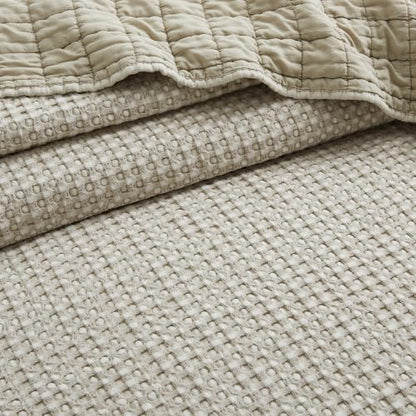 Levtex Home Mills Waffle Twin Bedspread Set (84x104in) with 1 Pillow Sham (26x20in) - Undyed Wheat - Cotton Waffle Twin Size Bedspread Set - Lightweight, Soft, Pre-Washed - color: Wheat, size: Twin Bedspread