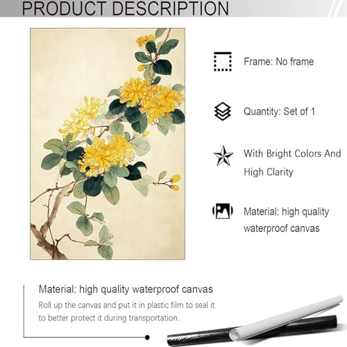 Vintage Honeysuckle Poster Japanese Botanical Canvas Wall Art Retro Ink Watercolor Rustic Flowers Artwork Prints Painting For Living Room Bedroom Apartment Wall Decor 16x20in Unframed - color: style 03, size: 16"L x 20"W