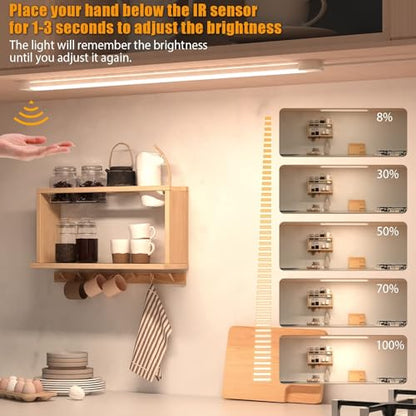 MYPLUS 16 Inch Under Cabinet Lights with Hand Wave, Under Counter Lighting 4000K Natural White,Dimmable,Plug and Play,LED Lights for Kitchen Cabinet, Cupboard, Closet, Desk - color: 4000K-Natural White, size: 16inch-1Pack