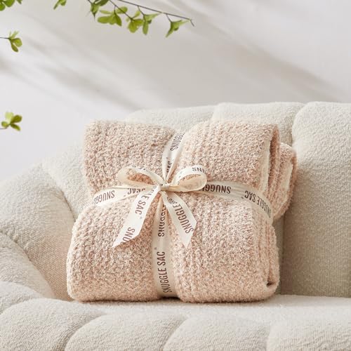 Snuggle Sac Queen Size Bedding Blankets, Super Soft Warm Oversized Bed Blankets Cozy Knit Fuzzy Blankets for Bed, Heather Beige, 90x90 inches - color: Heather Beige, size: Queen (90"x90")