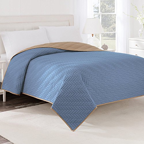 Martex Solid Reversible Coverlet, King, Ceil Blue/Khaki - color: Ceil Blue/Khaki, size: King