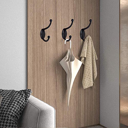 ZEYU Wall Hooks,10Pcs Coat Hooks Hardware Towel Hooks for Hanging Coats Double No Rust Black Robe Hooks Wall Mounted with Screws for Key, Towel, Bags, Cup, Hat - color: 10Pcs Black