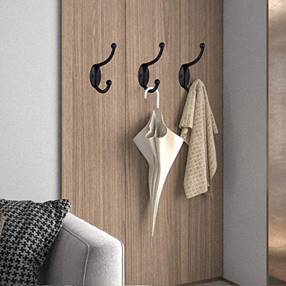 ZEYU Wall Hooks,10Pcs Coat Hooks Hardware Towel Hooks for Hanging Coats Double No Rust Black Robe Hooks Wall Mounted with Screws for Key, Towel, Bags, Cup, Hat - color: 10Pcs Black