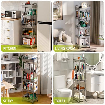 Sorgion 5 Tier Rolling Cart Organizer,Bathroom Cart Organizers with Wheels Laundry Room Organization Mobile Shelving Unit Utility Cart Storage Shelves Multi-Functional for Office, Home(Grey) - size: 5Tier-Grey