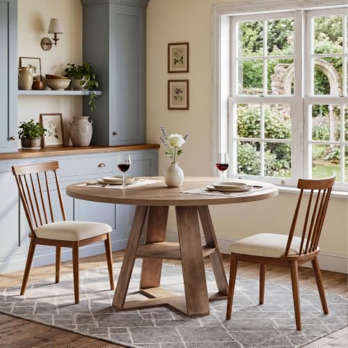 Tribesigns 47.24" Round Dining Table for 4-6, Modern Farmhouse Circle Kitchen Table with X-Cross Base & Storage Shelf, Wooden Pedestal Base for Dining Room Kitchen, Brown