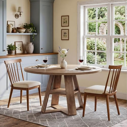 Tribesigns 47.24" Round Dining Table for 4-6, Modern Farmhouse Circle Kitchen Table with X-Cross Base & Storage Shelf, Wooden Pedestal Base for Dining Room Kitchen, Brown