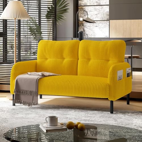 47" Modern Loveseat Couch Sofa, Corduroy Fabric Armchair Upholstered 2-Seat Loveseat Sofa for Small Space, Living Room, Bedroom, Apartment, Yellow - color: Yellow, size: Loveseat