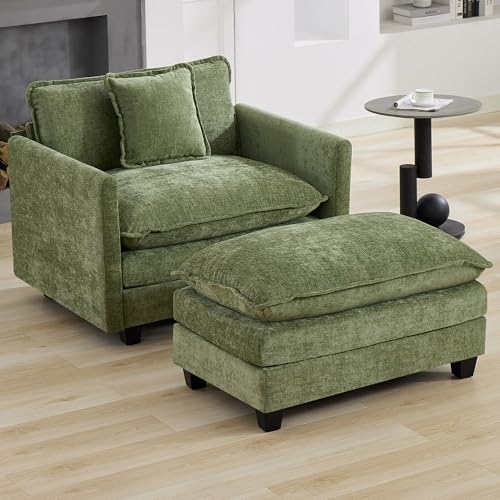 35‘’ Modern Chenille Cloud Sofa Ottoman,Rectangle Ottoman for Modular Sectional Sofa, Green - color: Green, size: 35'' Ottoman
