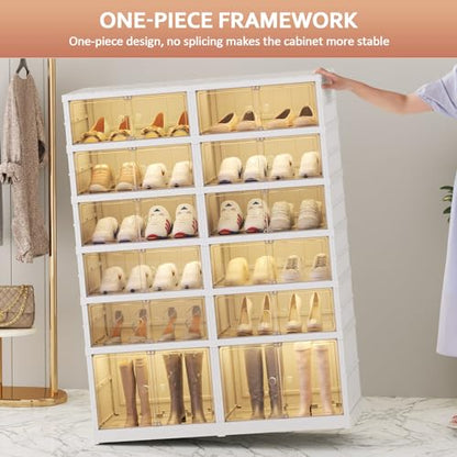 SYNCVIBE Shoe Rack Organizer for Closet, 6 Tiers, 24 Pairs, 34.2" Wide | Foldable Shoe Storage, Collapsible Shoe Cabinet with Doors, Stackable Plastic Shoe Shelves for Entryway and Living Room - size: 6 Tiers -24 Pairs White