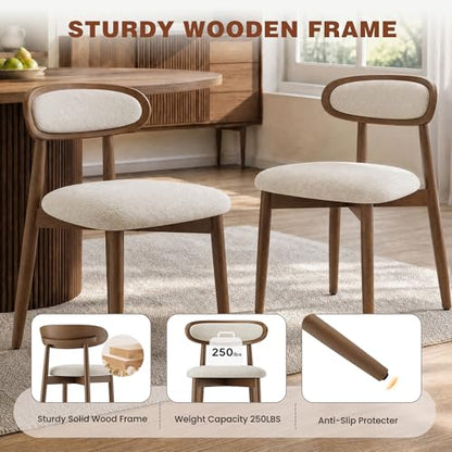 Wooden Dining Chairs Set of 2, Modern Fabric Upholstered Dining Room Chair, Kitchen Side Chairs, Farmhouse Dinner Chair with Curved Back for Kitchen, Beige - color: Beige, size: Set of 2