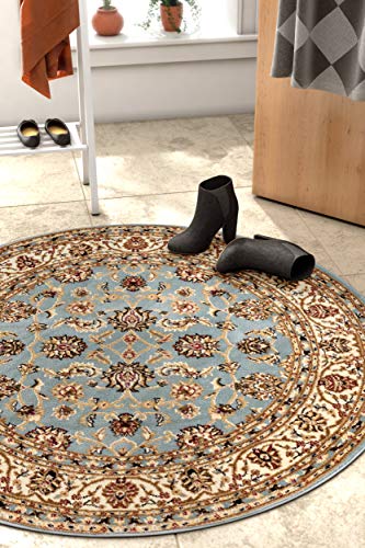 Well Woven Barclay Collection Sarouk Light Blue 8 ft Round Rug - for Living Room, Bedroom, and Dining Room - color: Light Blue, size: 7'10" (Round)