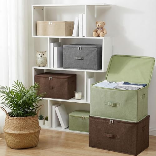 ANMINY Fabric Storage Bins with Zipper Lids, 15"x10"x6", Coffee, 1 PCS | 15.6Qt Cotton Linen Storage Box, PP Board Frame, Washable Collapsible, with Handles & 3-side Open Lid, Stackable, Small - color: Coffee, size: Small (Pack of 1)