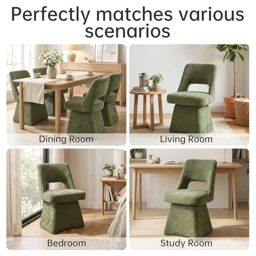 VKNOW Upholstered Swivel Dining Chair with Curved Open Back | Modern Dining Room Chairs with Chenille Fabric, Space-saving, Easy Assembly, for Dining Room, Living Room, Bedroom, Green - color: Green