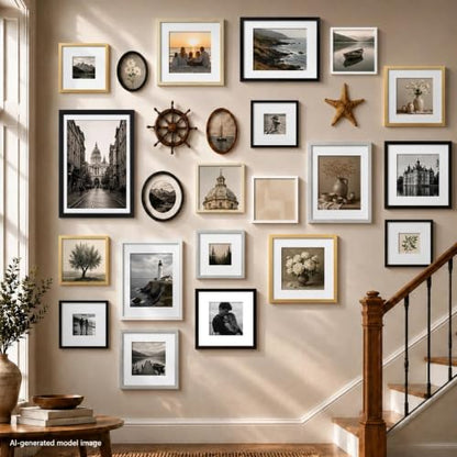 HEART ART 10x10 Black Picture Frame 6x6 with Mat Set of 9 | Gallery Wall Frame Set, Collage, Square Picture Frames - color: Black, size: 10x10 for 6x6