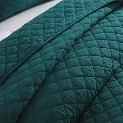 Wistown Cotton Queen Bedspread Quilt Bedding Set, Turquoise Green | 3 Pieces Reversible Lightweight Soft Coverlets Comforters, All Seasons, Diamond Stitching Pattern - color: Turquoise Diamond Pattern, size: Queen (90 by 98inch)