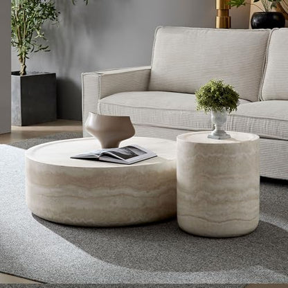 31.49'' Round Coffee Table in Faux Marble, Modern Circle Fiberglass Drum Stone Center Table Side Table Tea Table for Living Room, No Need Assembly (Mars Pattern) - color: 31.49" Round, Mars Pattern