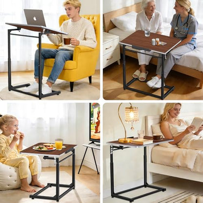 Tv Tray Table Set of 2,Extra Large Dinner Food Tray Table,Couch&Bed Eating Desk,Heavy Duty Folding Laptop Side Table with 8Height&90° Tilt Adjustable,C-Shaped End Table with Phone Slot Walnut - color: Walnut Wood Color, size: 2 Pack