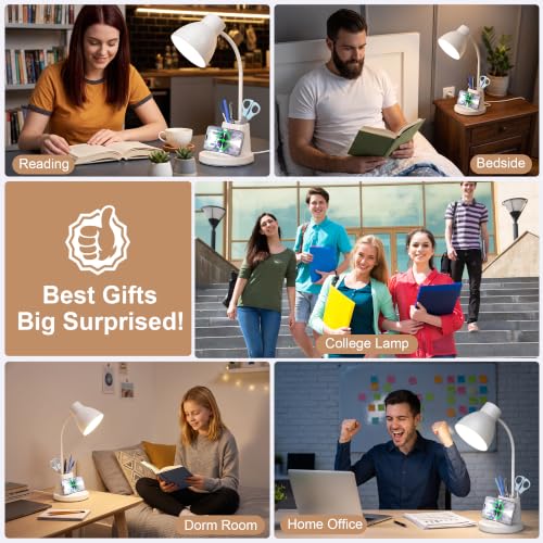 10W Wireless Charging LED Desk Lamp with Pen Holder, CRI 95, White | 800LM, 3 Modes, 360°Flexible Arm, Touch, Brightness, Table Lamp for Home Office, Dorm, Bedside, Study, Reading, with Adapter - color: White