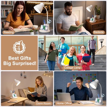 10W Wireless Charging LED Desk Lamp with Pen Holder, CRI 95, White | 800LM, 3 Modes, 360°Flexible Arm, Touch, Brightness, Table Lamp for Home Office, Dorm, Bedside, Study, Reading, with Adapter - color: White