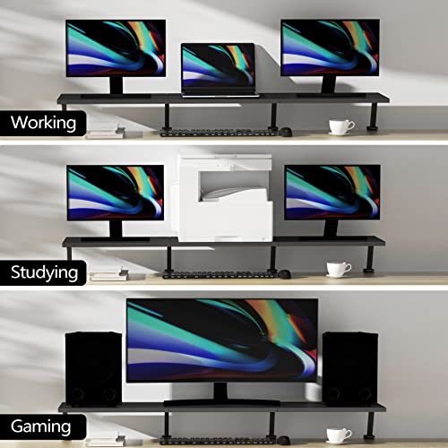 Extra-Large 45-Inch Wood Clamp On Desk Monitor Shelf with Spacious Storage Space - Fits 60-inch or Dual 32-inch Screens, C-Clamp Design with Rubber Pad, Max Load 44lbs - size: 45-INCH
