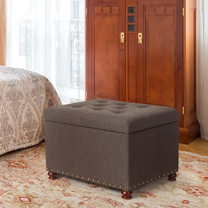 24'' Fabric Ottoman with Storage Rectangle Foot Rest Ottomans Stool for Living Room(Coffee) - color: Coffee