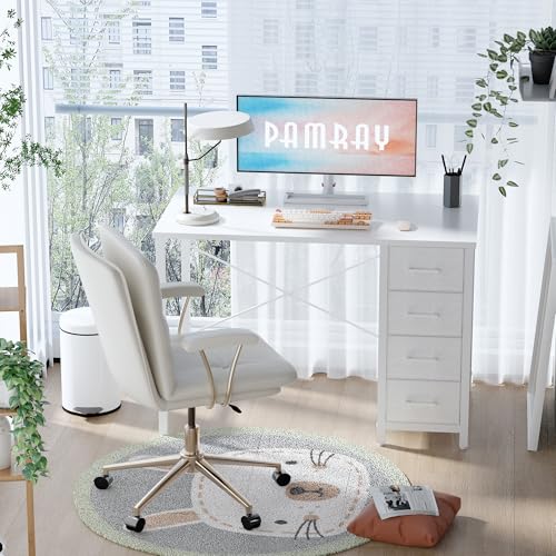 Pamray 32 Inch Computer Desk with 4 Drawers Small Office Desk for Home Bedroom Study Writing Simple Modern Computer Table White - color: White