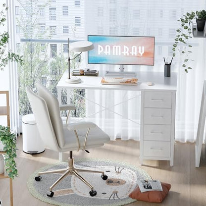Pamray 32 Inch Computer Desk with 4 Drawers Small Office Desk for Home Bedroom Study Writing Simple Modern Computer Table White - color: White