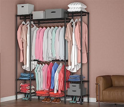 Garment Rack Heavy Duty Clothes Rack for Hanging Clothes,Metal Garment Rack,Freestanding Clothing Rack,Adjustable Custom Closet Rack,54" L x 13.8" W x 75.8" H, Max Load 750LBS,Black