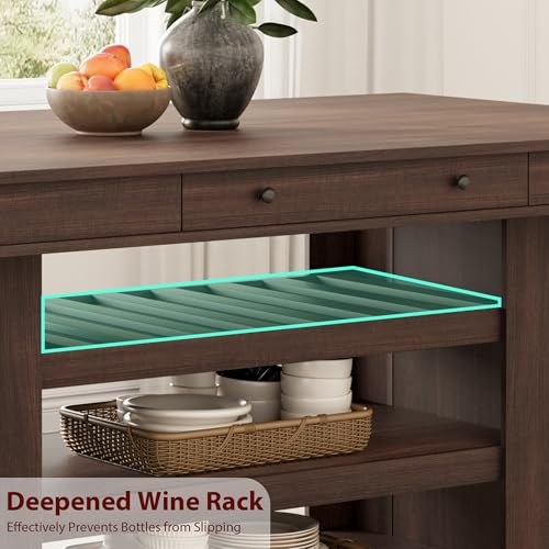 Farmhouse Dining Counter Height Table with Wine Rack & 3 Shelves, 36" Wooden Tall Dining Table with 2 Drawers, Thick Frame Counter Height Kitchen Table for Bar & Entertaining, Retro Brown - color: Retro Brown