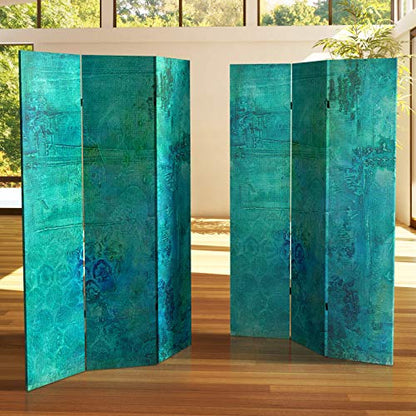 Red Lantern 6 ft. Tall Double Sided Water Bird Canvas Room Divider, Blue - color: Pale Forest