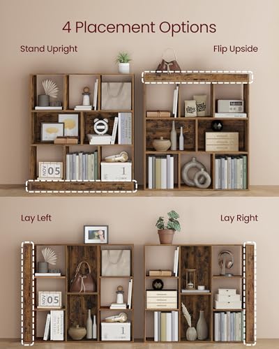 VASAGLE Bookcase Open Storage Shelf, 9.4 x 35.4 x 39.4 Inches | Bookshelf, Rustic Brown, CUSTOS Collection, ULBC455K01 - color: Rustic Brown, size: 8 Cubes (9.4"D x 39.4"H), style: 1 Pack