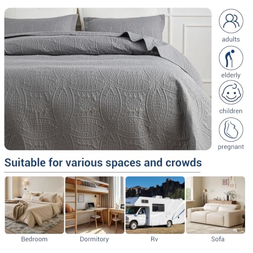 SheRest Twin Quilt Bedding Set - Gray Soft Breathable Bed Quilt, Modern Style Embossed Bedspreads, Lightweight Microfiber Reversible Coverlet for All Seasons - 1 Quilt, 1 Pillow Sham - color: Gray, size: Twin (68" x 90")