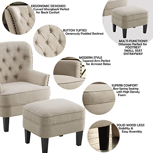 Rosevera Sausalito Accent Chair, Arm Chair, Reading Chair, Comfy Chair, Mid-Century Modern Chair with Ottoman, Lounge Chair with Ottoman for Living Room, Bedroom, Small Space, Apartment, Studio - color: Polyester Sand With Ottoman