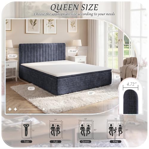 Queen Compression Bed Boneless Bed Frame with Mattress and Headboard - color: Blue, size: Queen